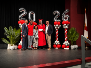 Partners Ira Leesfield and Justin B. Shapiro stood with the Butler family and James Osborne, the 2026 recipient of the Dexter Butler College Scholarship, at the Key West High School's 2026 Class Night.